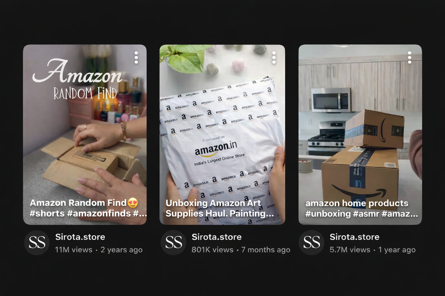 YouTube Shorts view snapshots for Sirota.store